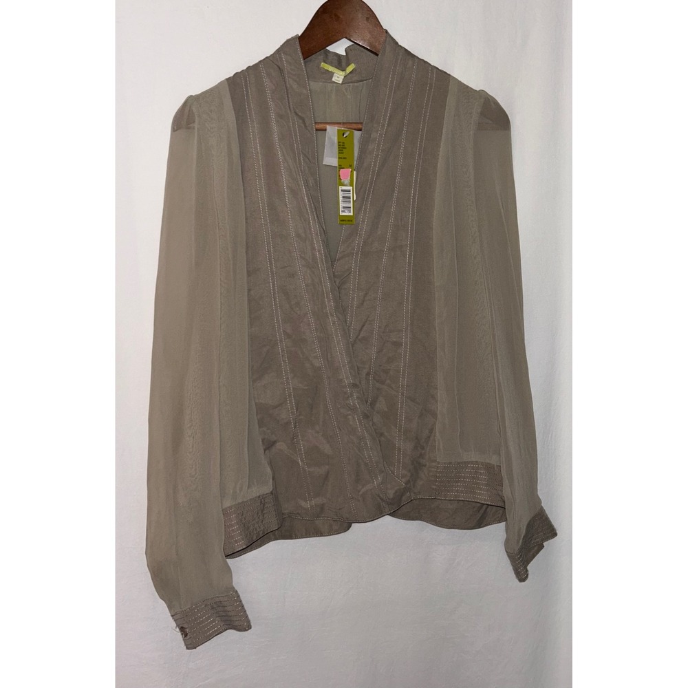 Giannibini Women's Beige Sheer Blouse Long Sleeve Cross Front Tencel Top M - Picture 5 of 10